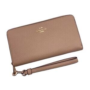 Coach Long Zip Around Wallet Taupe Leather C4451